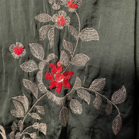 Zara Emerald Green Silk Embroidered Blouse Shirt 3/4 Zip, Small - Picture 15 of 16